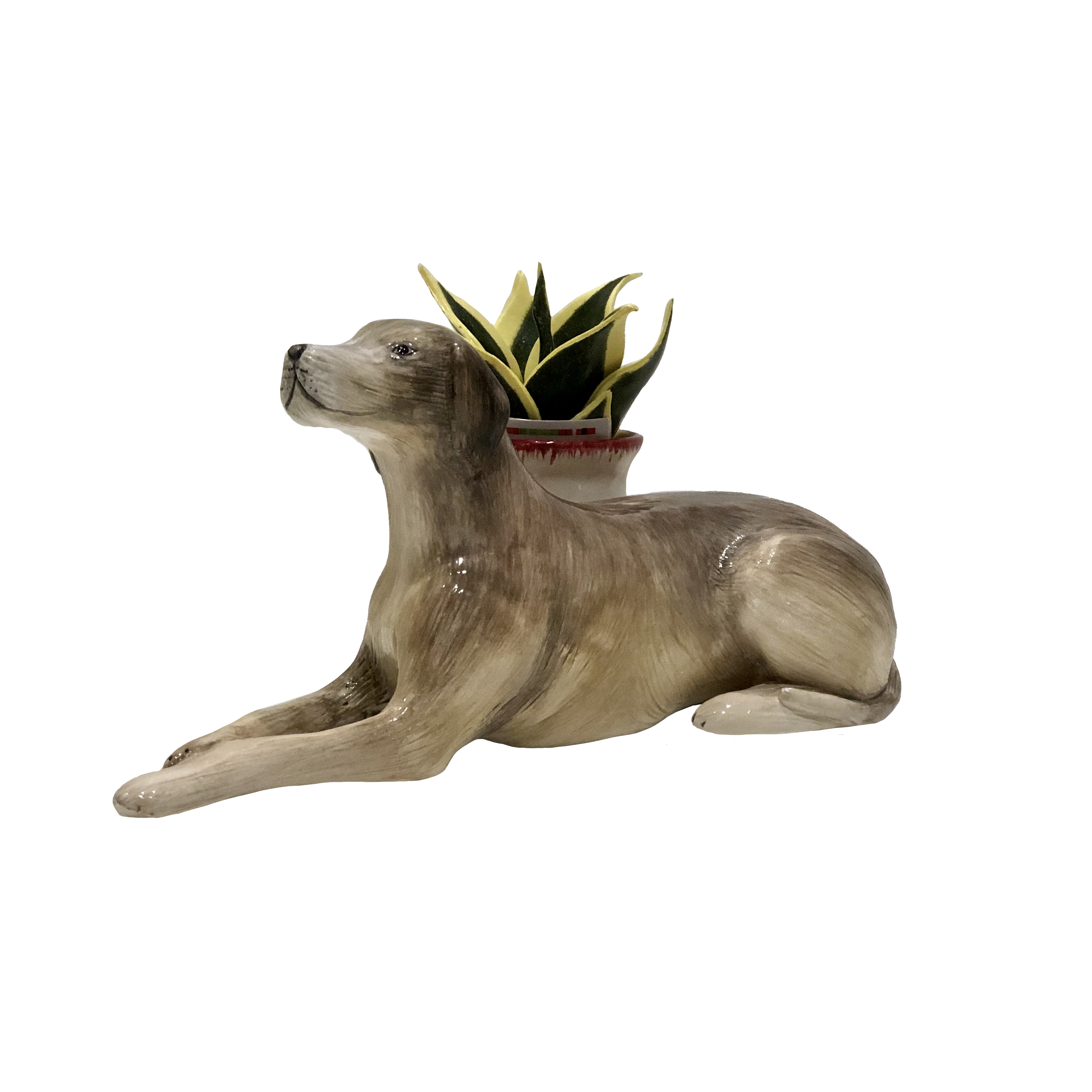 Escultura cachorro galgo sentado com vasinho 