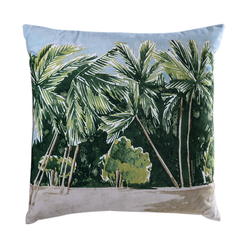 Almofada de veludo palmeiras